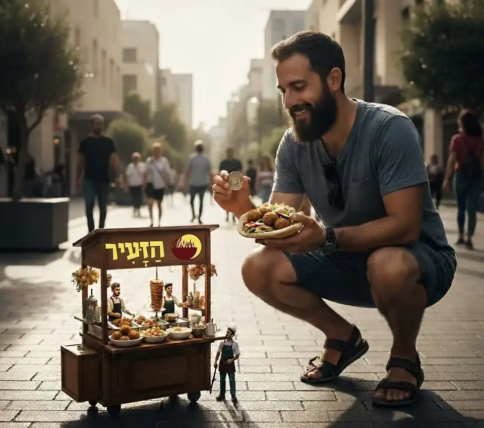 איור של עסק זעיר: דוכן מזון קטן לצד בעליו