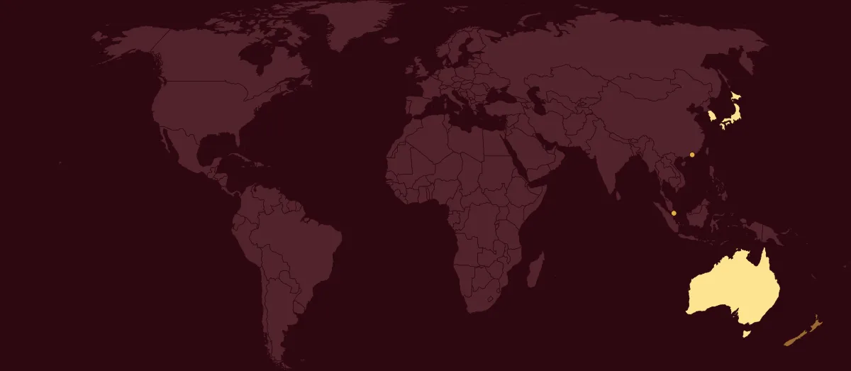 מפת העולם, צבועה לפי חלקה של כל מדינה: FTSE Developed Asia Pacific All Cap